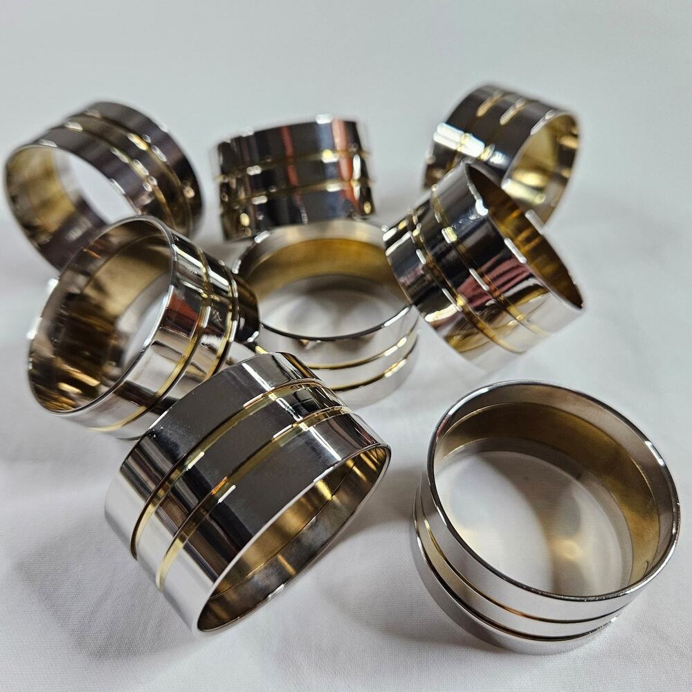 Set of 8 Silver & Gold Tone Napkin Rings